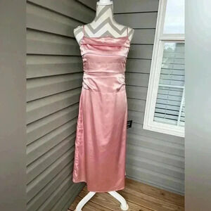 Glow and Behold Blush Pink Satin Midi Dress Sz M